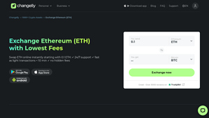 Screenshot of Exchange Ethereum (ETH) with Lowest Fees - Changelly