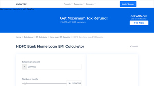 Screenshot of HDFC Bank Home Loan EMI Calculator - ClearTax