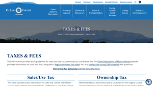 Screenshot of Taxes & Fees - El Paso County Clerk and Recorder