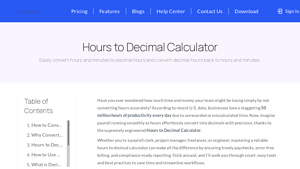 Screenshot of Hours to Decimal calculator - Clockdiary