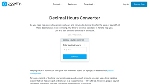 Screenshot of Hours to decimals convertor - Clockify
