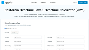 Screenshot of California Overtime Law and Wages Calculator (2025) - Clockify