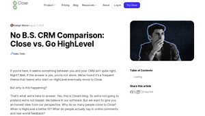 Screenshot of No B.S. CRM Comparison: Close vs. Go HighLevel