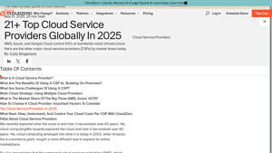 Screenshot of 21+ Top Cloud Service Providers Globally In 2025 - CloudZero
