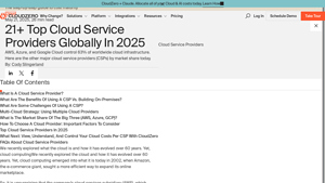 Screenshot of 21+ Top Cloud Service Providers Globally In 2025 - CloudZero