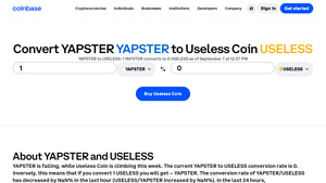 Screenshot of Convert YAPSTER YAPSTER to Useless Coin USELESS - Coinbase