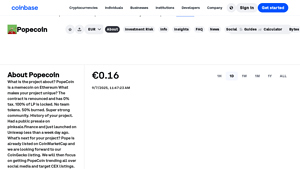 Screenshot of Popecoin Price, POPE Price, Live Charts, and Marketcap - Coinbase