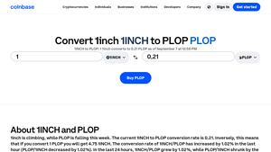 Screenshot of Swap, Convert 1inch (1INCH) to PLOP (PLOP) - Coinbase