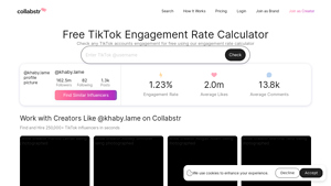 Screenshot of Free TikTok Engagement Rate Calculator - Collabstr