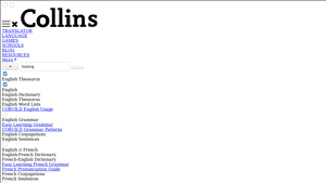 Screenshot of Synonyms of HOSTING | Collins American English Thesaurus