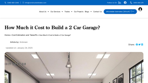 Screenshot of How Much it Cost to Build a 2 Car Garage? - Construct Estimates