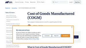 Screenshot of Cost of Goods Manufactured (COGM)