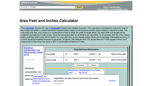 Screenshot of Area Feet and Inches Calculator - CSGNetwork.Com