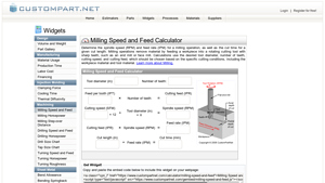 Screenshot of Milling Speed and Feed Calculator - CustomPartNet