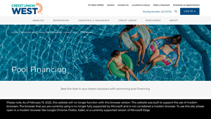 Screenshot of Pool Financing Loans | Rates & Calculators - Credit Union West