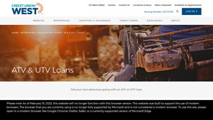 Screenshot of ATV / UTV Loans | Rates & Calculators | Credit Union West | Arizona