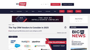 Screenshot of The Top CRM Vendors to Consider in 2025 - CX Today