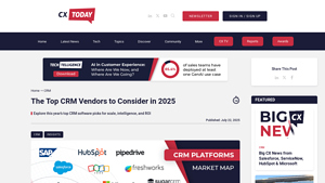 Screenshot of The Top CRM Vendors to Consider in 2025 - CX Today