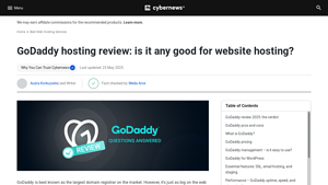 Screenshot of GoDaddy Review 2025: Pros, Cons, and Deep Insights - Cybernews