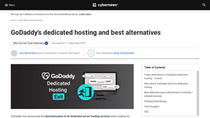 Screenshot of GoDaddy Dedicated Hosting Exit 2025: Best Alternatives - Cybernews