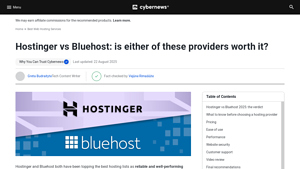 Screenshot of Hostinger vs Bluehost 2025 – Save Up to 78% - Cybernews