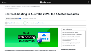 Screenshot of Best web hosting in Australia 2025: top 6 tested websites - Cybernews