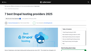 Screenshot of 7 best Drupal hosting providers 2025 - Cybernews