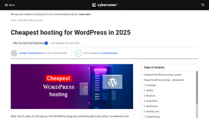 Screenshot of Best Cheap WordPress Hosting 2025 (Tried & Tested) - Cybernews