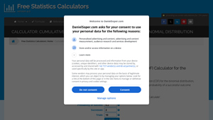 Screenshot of Cumulative Distribution Function (CDF) Calculator for the Binomial ...