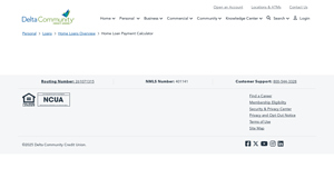 Screenshot of Home Loan Payment Calculator - Delta Community Credit Union