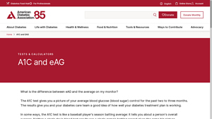 Screenshot of Difference Between A1C and eAG - American Diabetes Association