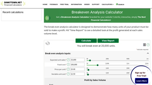 Screenshot of Breakeven Analysis Calculator