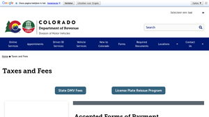 Screenshot of Taxes and Fees | Department of Revenue - Colorado DMV