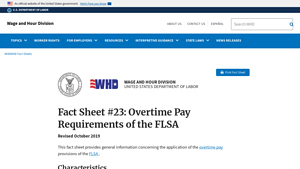 Screenshot of Fact Sheet #23: Overtime Pay Requirements of the FLSA