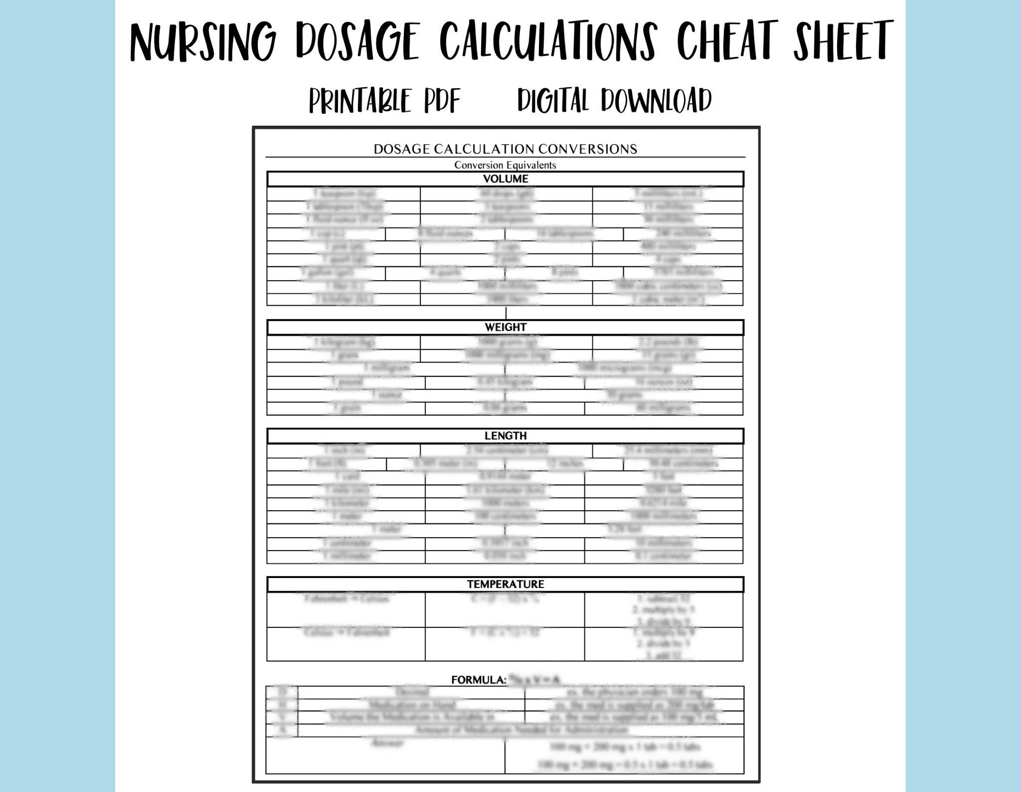 Featured image for dosage calculation practice - Dosage Calculation Sheet - Etsy