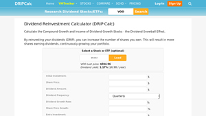 Screenshot of VOO Dividend Calculator - DRIPCalc