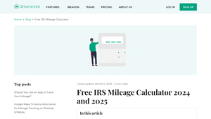 Screenshot of Free IRS mileage calculator 2024 and 2025 - Driversnote