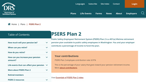 Screenshot of PSERS Plan 2 - Department of Retirement Systems