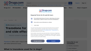 Screenshot of Trazodone for dogs: Uses, dosage and side effects - Drugs.com