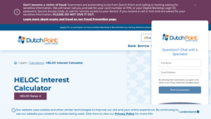 Screenshot of HELOC Interest Calculator - Dutch Point Credit Union
