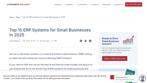 Screenshot of Top 15 ERP Systems for Small Businesses In 2025 - Dynamics Square