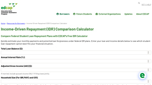 Screenshot of Income-Driven Repayment (IDR) Comparison Calculator - Edcap