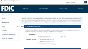 Screenshot of Calculator - FDIC: Electronic Deposit Insurance Estimator (EDIE)