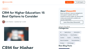 Screenshot of CRM for Higher Education: 15 Best Options to Consider | Element451