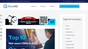 Screenshot of Top 10 Mid-sized CRMs In 2025 - ElevatIQ