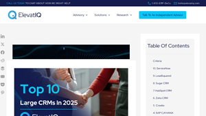 Screenshot of Top 10 Large CRMs In 2025 - ElevatIQ