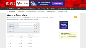 Screenshot of Gross profit calculator - Email vendor selection