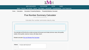 Screenshot of Five Number Summary Calculator - eMathHelp