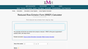 Screenshot of Reduced Row Echelon Form (RREF) Calculator - eMathHelp