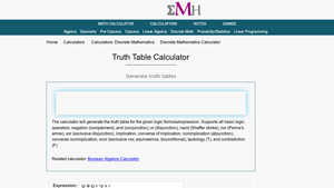 Screenshot of Truth Table Calculator - eMathHelp